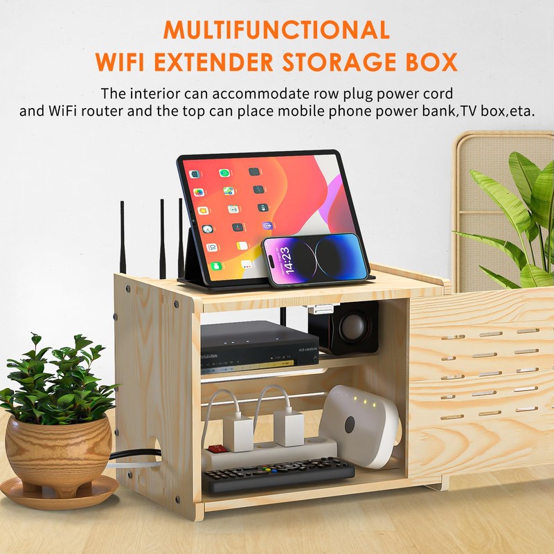 Upgrade WiFi Router Storage Box Hider, Projector Shelf, Large Space