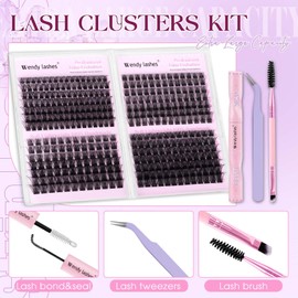 Lash Clusters Kit Wispy Eyelash Extensions 10-18mm D Curly DIY Individual Lashes Kit for Natural Volume Includes Lash Bond and Seal Tweezers DIY at Home Salon Quality Beginner Friendly
