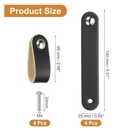 PATIKIL Leather Drawer Pulls, 4 Pcs Leather Handle Single Hole Cabinet Dresser Knobs with Screw for Bathroom Kitchen Dresser Cupboard Door, Black