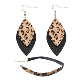 1 Pair of Leopard Print Leather Stud Earrings and 1 Leopard Print Choker, Vintage Stud Earrings, Animal Print Earrings, Pendant Stud Earrings, Women's Jewelry, Clothing Accessories