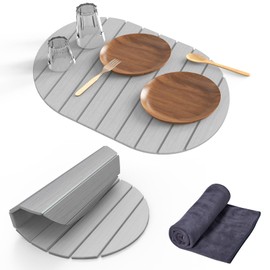 Stone Dish Drying Mat for Kitchen Counter,24"(L)×16"(W) Collapsible Fast-Drying Diatomaceous Earth Mats with Towel Sanding Tool,Versatile Stone Drying Mats for Cups Dishes Bottles