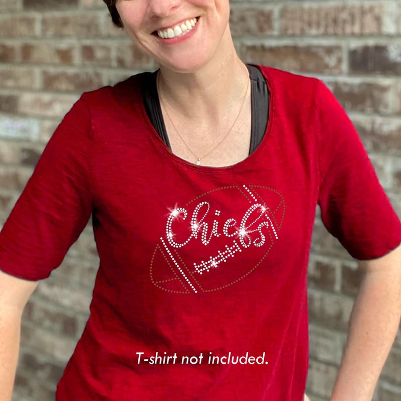 Chiefs Script Football Sparkly Crystal Kansas City Bling Iron-on Rhinestone