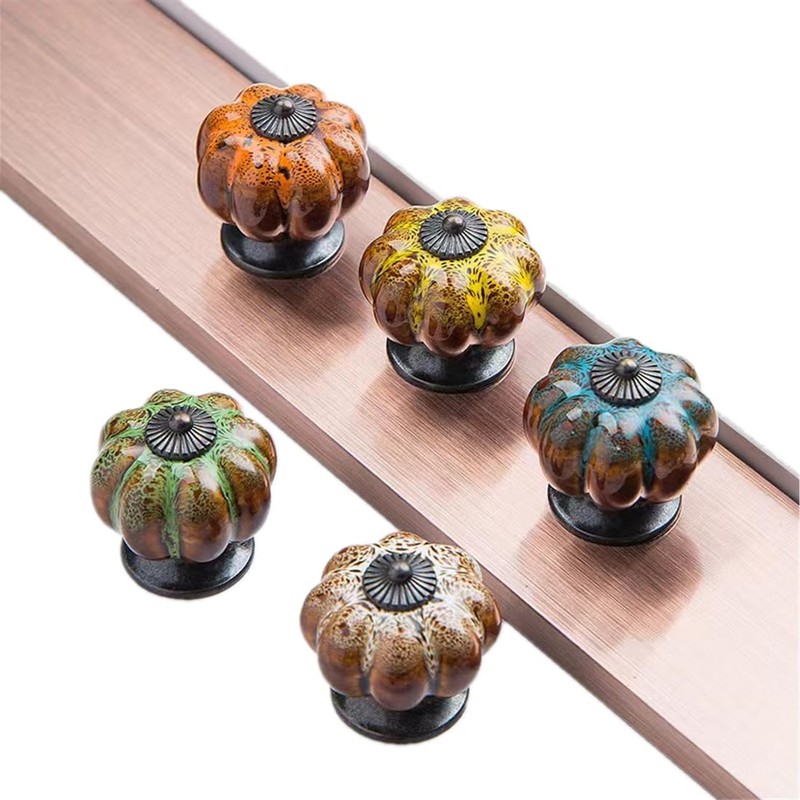 Wannianmu 5 Pack Vintage Ceramic Pumpkin Cabinet Knobs, Kitchen Cabinet