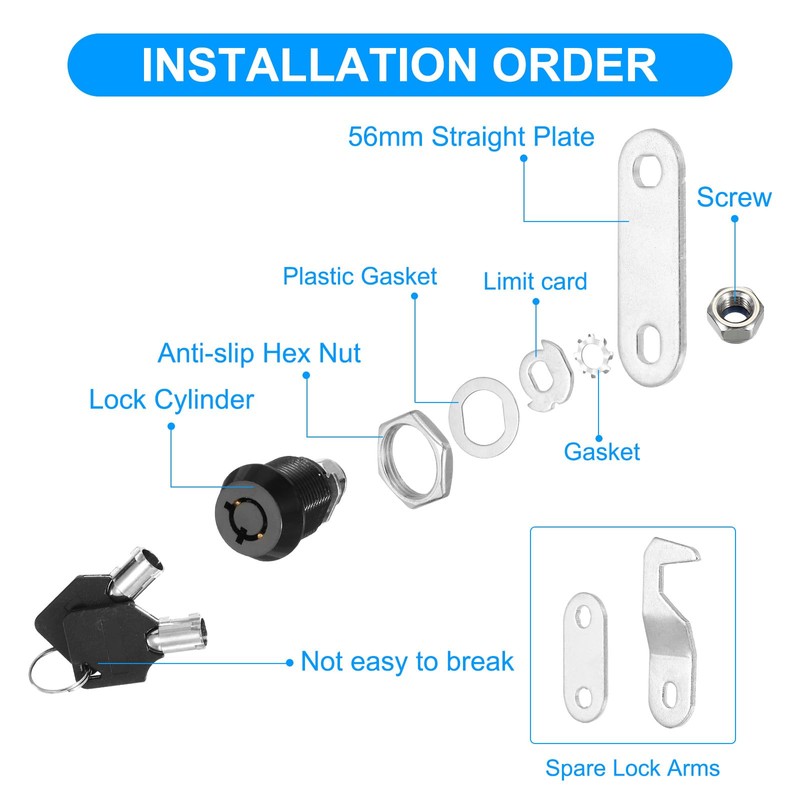 PATIKIL 5/8 Inch Black Cabinet Locks with Black Keys, 3