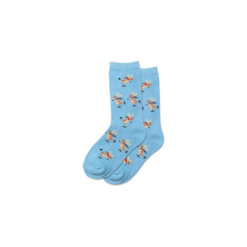 Hotsox Kid's Skating Reindeer Socks 1 Pair, Light Blue, Medium/Large
