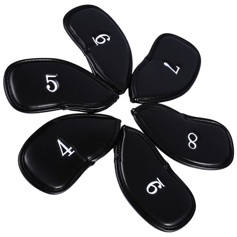12pcs PU Leather Black Golf Club Head Cover Iron Head