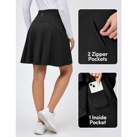 IUGA 20" Golf Skorts for Women with Pockets Tummy Control Knee Length Athletic Tennis Skirts for Women High Waisted Casual Black