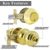 Probrico Polished Brass Keyed Entry Door Knob and Single Cylinder