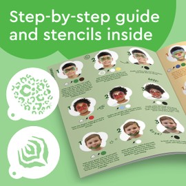 Snazaroo Animal World Face Painting Palette Kit for Kids & Adults, 8 Colours, 13pcs, Stencils, Brush, Sponge, Guide, Water Based, Easily Washable, Non-Toxic, Makeup, Body Painting & Parties