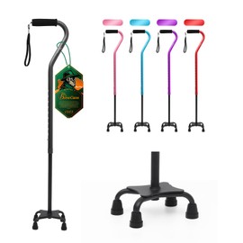 BeneCane Quad Cane Adjustable Walking Cane with Offset Soft Cushioned Handle for Men & Women Lightweight Comfortable with 4-Pronged feet for Extra Stability(Black)