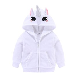Mud Kingdom Toddler Girls Unicorn Fleece Hoodies Full Zipper White 4T