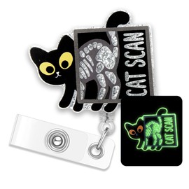 ERHACHAIJIA Cat Scan Funny Black Cat Retractable Badge Reel Gift for Nurses Doctors X-Ray Orthopedics Cat Lover Veterinary (Glow in The Dark)