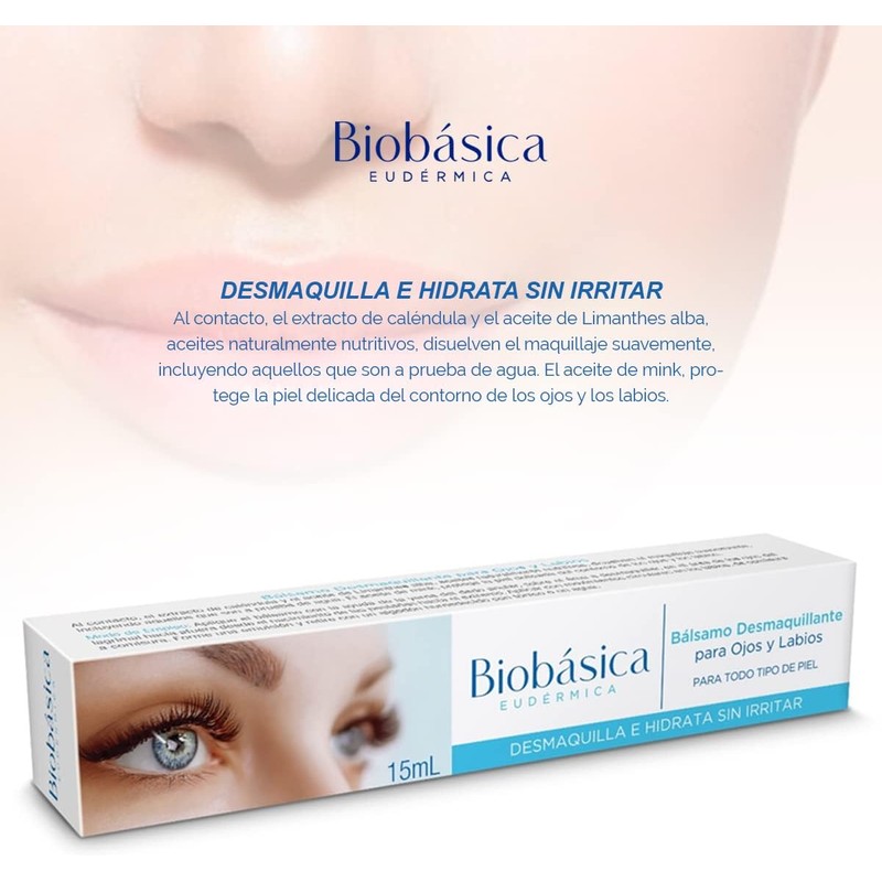 Bálsamo desmaquillante para ojos y labios limpiador protector tonificante hidratante.
