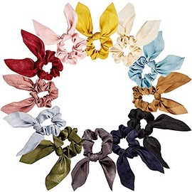 HomeChi 12 pcs de cintas para el cabello, bandas para el cabello de gasa elástica para los oídos de conejito Lazos suaves Bowknot Accesorios para el cabello con cola de caballo para niñas