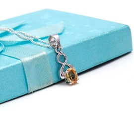 GEMKORA Natural Citrine Gemstone Brilliant Oval Dainty Pendant Necklace, Zodiac, November Birthstone, Healing Crystals Women Jewelry in 925 Sterling Silver Chain 18 inch