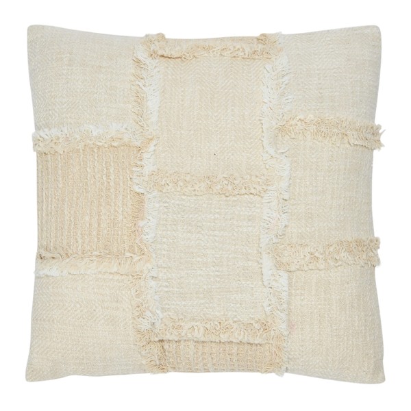 Creative Co-Op Woven Cotton and Wool Patchwork Frayed Edges Pillow,