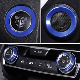 for Honda Civic Accessories 10th Gen 2016-2021 Climate Control Door Speaker Push to Start Button Cover, AC Switch Temperature Knob Sticker(Blue)…