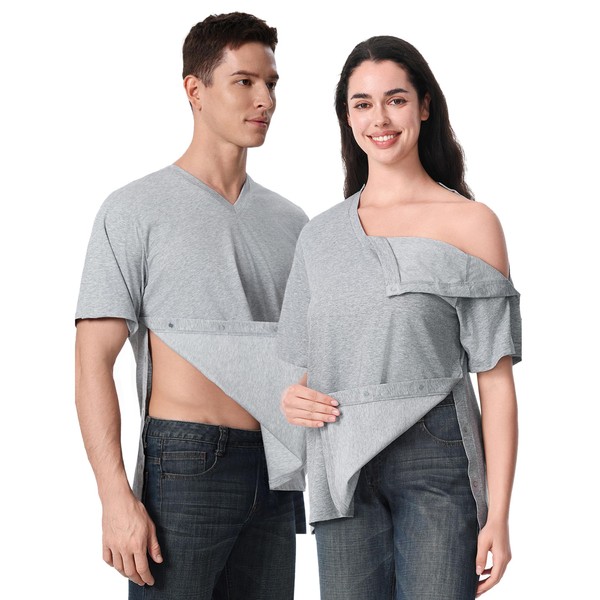 Unisex V-Neck Post Shoulder Surgery Recovery Shirt with Magnetic Buttons