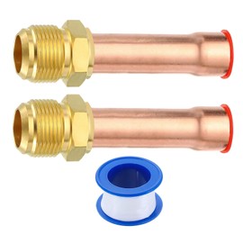 sourcing map 2Pcs Brass Pipe Fitting, 3/4 SAE Male Thread x 3/4" OD Flare Connector with Copper Tube for HVAC System Air Conditioner Refrigeration