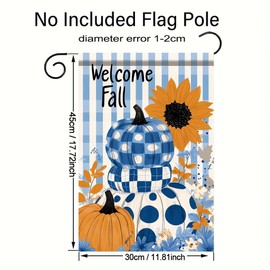 Tomhong Welcome Fall Pumpkin Garden Flag 12x18 Inch Double Sided for Outside Blue Plaid Pumpkins with Sunflower Yard Banner for Outdoor Lawn Patio Porch Autumn Harvest Thanksgiving Decor