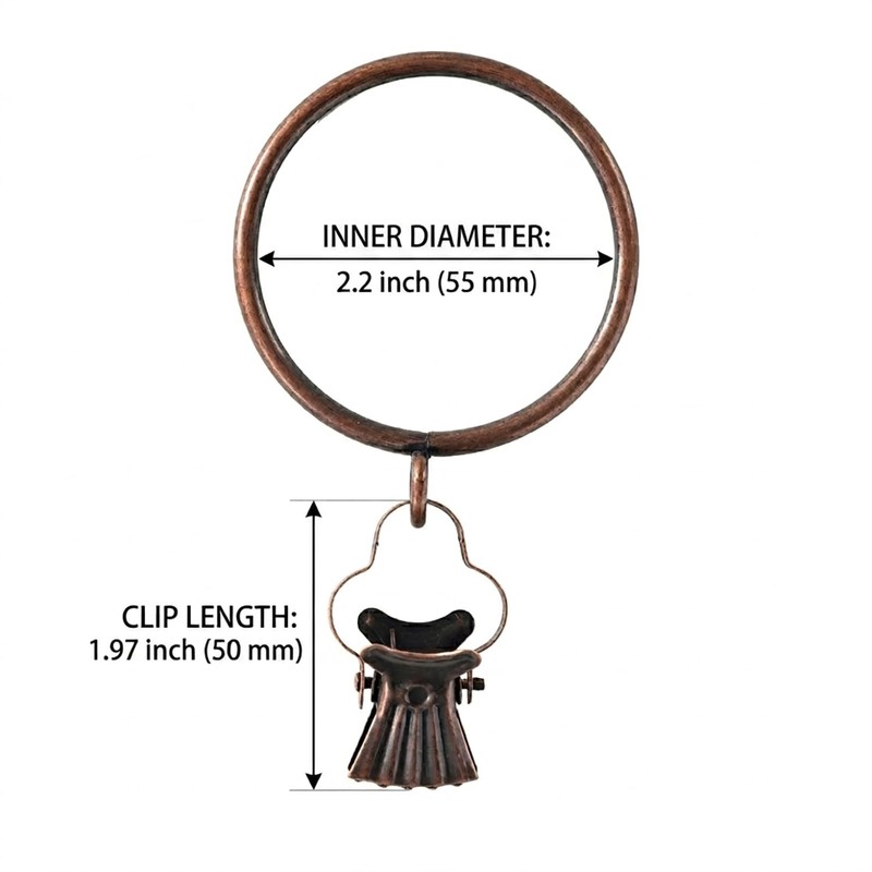 24 Pack Curtain Rings with Clips, 55mm (2.2") Inner Diameter