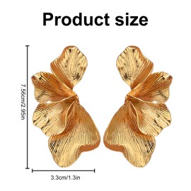 Gold Sculptural Large Flower Earrings, Lrregular Petal Earring, Retro Alloy Textured Geometric Bohemian Petal Earrings for Women Retro of Summer Party, Wedding, Gift, Daily Wear Decoration