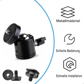 Universal 1/4 Inch Swivel Mini Ball Head Screw Tripod Mount with Hot Shoe (2 Pack), Iruihoo 360 Degree Rotating Mount Base Adapter for Cameras Tripods Monopods Camcorder Light Stand