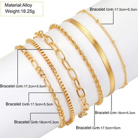 Gold Bracelets for Women,Gold Bangle Bracelets,14k Gold Plated Bracelets for Women Bracelets Sets Dainty Herringbone Paperclip Satellite Box Link Chain Anklet Bracelet Jewelry for Gifts (1)