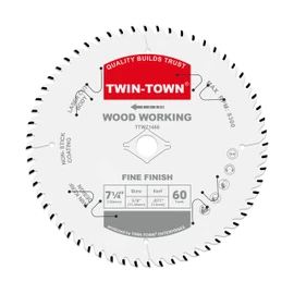 TWIN-TOWN Hoja de sierra de 7-1/4 pulgadas, 60 dientes, uso general para madera blanda, madera dura, aglomerado y madera contrachapada, árbol DMK de 5/8 pulgadas