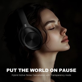 Calmbee Hybrid Active Noise Cancelling Headphones, Bluetooth 5.4 Headphones Wireless Over Ear with Mic for Clear Calls, Hi-Res Audio, 90H Playtime, Transparency, Deep Bass, Dongle Connect, Custom App