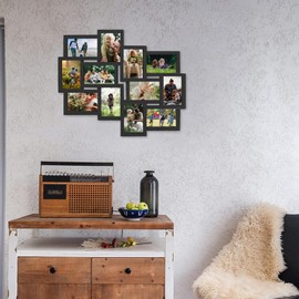 J.M.Deco Picture Frames Collage 6x4, 12-Opening Friends Reunion Family Memory Picture Frames Collages For Wall Decor, 12 Picture Collage Frame, Photo Frame Collage Wall Hanging for 4x6 Photo, Black