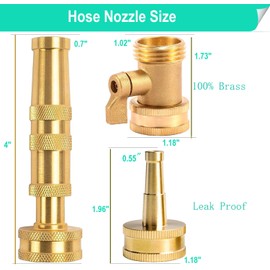 Solid Brass Heavy Duty Adjustable Twist Hose Nozzle,CM CUMIZON Jet Sweeper Nozzle, High Pressure Hose Nozzle with On-Off Valve, Leak-Free Operation 3/4" GHT Connector 3 Pack