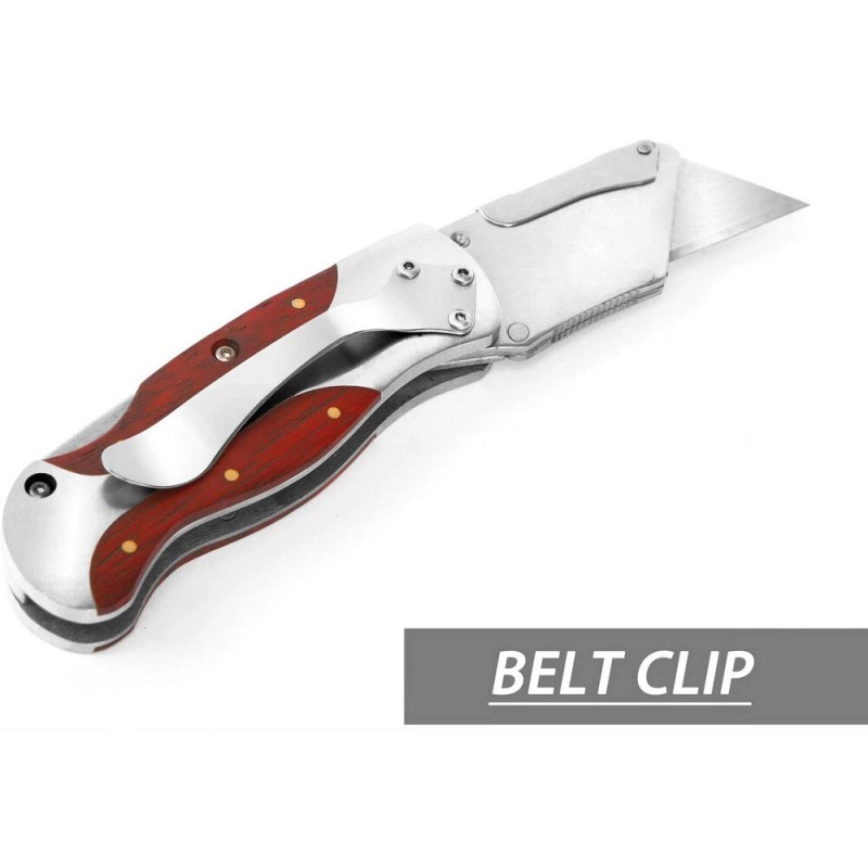 WORKPRO Folding Utility Knife Quick Change Blade Wood Grain Handle