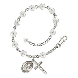 Bonyak Jewelry Adjustable Silver Plated 6mm Fire Poished Saint Rose of Lima Rosary Bracelet - April Crystal