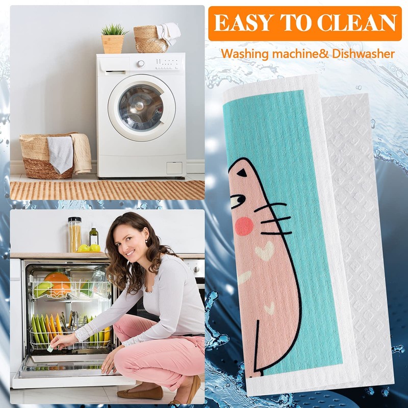 Patelai 6 Pieces Swedish Kitchen Dish Towels Reusable Sponge Cleaning
