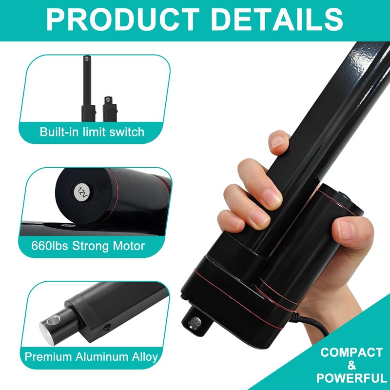 JQDML 24V 18 Inch Stroke Linear Actuator Heavy Duty 660lbs/3000N