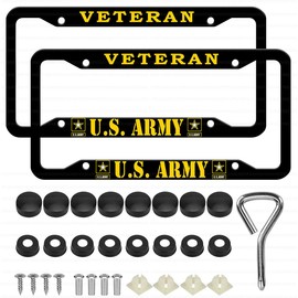 2 Pcs Aluminum Veteran License Plate Frame for US Army,4-Hole Matte Black for United States Army Car Licenses Plate Covers Holders Frames for Plates with Screw Caps