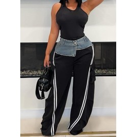 Women Cargo Sweatpants Denim High Waisted Baggy Wide Leg Boyfriend Loose Striped Pants Y2k