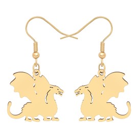 TIZURO Stainless Steel 18K Gold Silver Plated Cool Western Dragon Earrings Fantasy Dinosaur Animals Dangle Jewelry For Women Costume Charms Gifts (Gold)