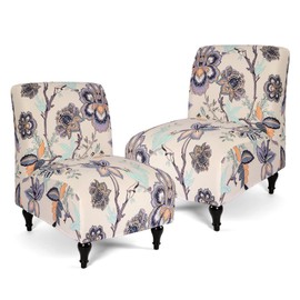 Iauddy Armless Accent Slipper Chair Cover Slipcover,Stretch Spandex Removable Jacquard Non-Slip Silp Cover for Accent Chair Without arms Furniture Protector for Living Dining Room(Beige Flower, 2)