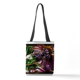 CafePress Purple Flowers With Butterfly 13"x13" Reusable Grocery Shopping Sling Tote Bag