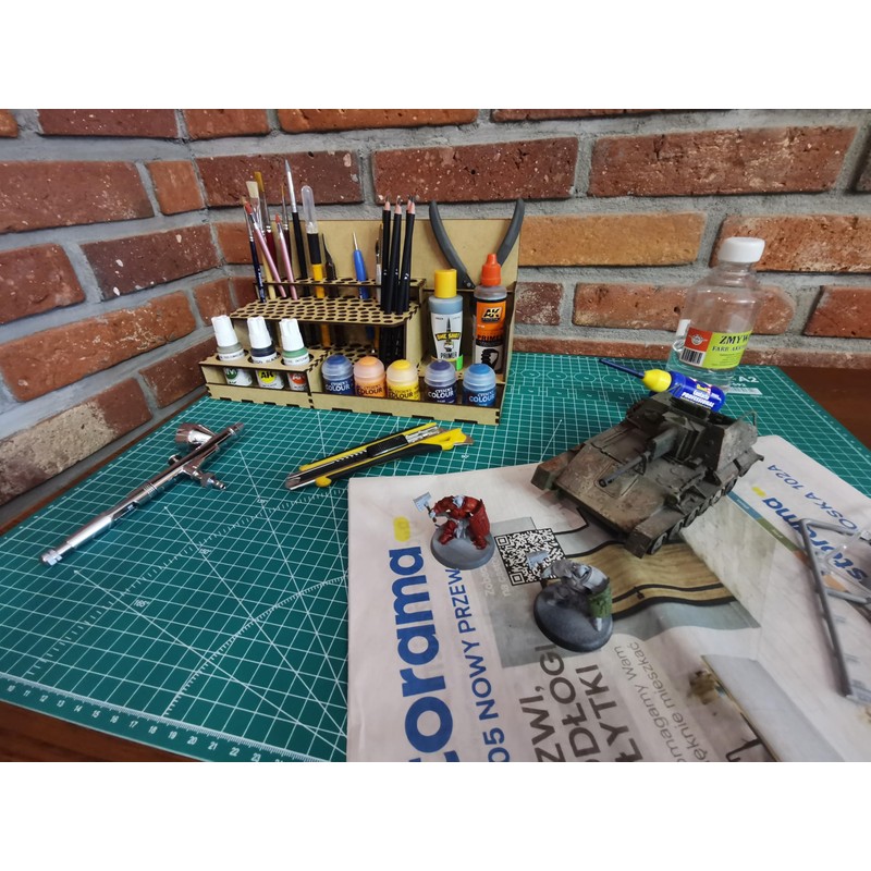 HobbyHold Wooden Organiser: 97 Slot Tool/Brush Holder for Model Making,