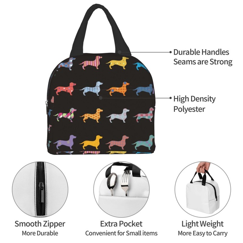 HYEPNED Dachshund Dog Insulated Lunch Bag for Women, Reusable Lunch