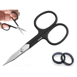 AFTREN Curved Nail Scissors Cuticle Scissors Nails Toenails Brand Quality Extra Fine Sharp for Women Men 4 inch Black