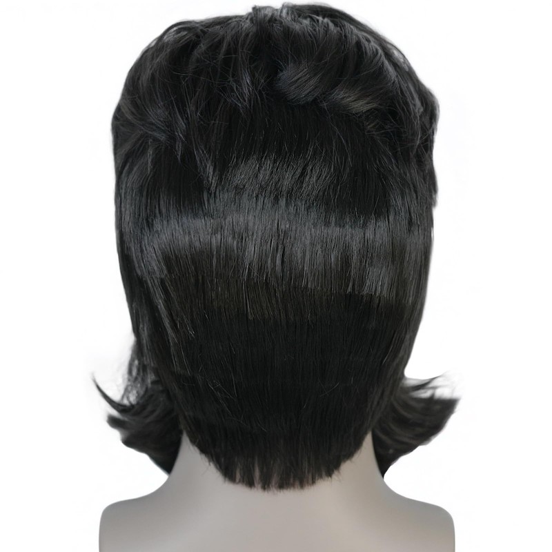 ESUNO Mens Short Black Wig with Beard Billionaire Wig Black