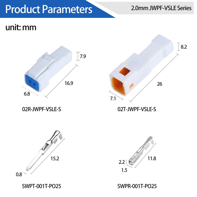 MUYI 5 Kits 2 Pin Way JST Waterproof Connector 26-22