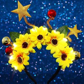 DRESBE Sunflower Light Up Headband Boho Floral LED Headbands Glow Party Hair Accessories for Women (Yellow B)