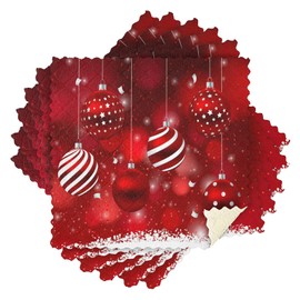 Merry Christmas Jingle Bells Red Dish Towel Cleaning Cloth Winter Snowflake Happy New Year Kitchen Bath Hand Towels 11x11 IN Super Absorbent Lint Free Tea Car Soft Towel Kitchen Accessories Set of 6