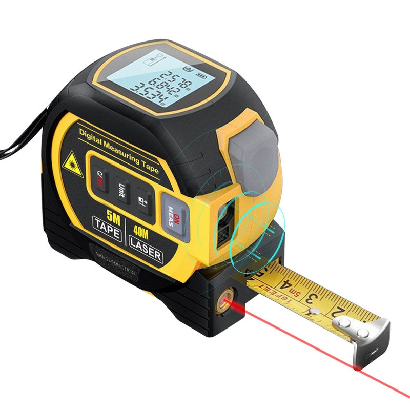 3in1 Laser Rangefinder 5m Tape Measure Ruler LCD Display with