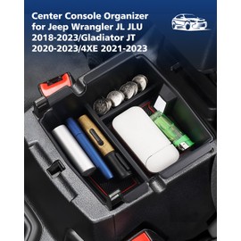 FIILINES Center Console Organizer for Jeep Wrangler JL JLU 2018-2024/ Gladiator JT 2020-2023/ 4XE 2021-2023, Console Tray Armrest Storage Box, Orange and Black Mats